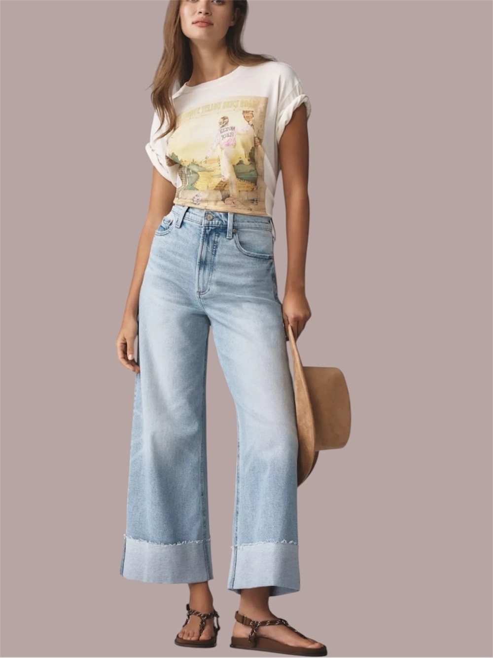 Pistola Lana High Rise Distressed Ultra-Wide-Leg Cuffed Jeans Light wash Sz 32 - Picture 3 of 16